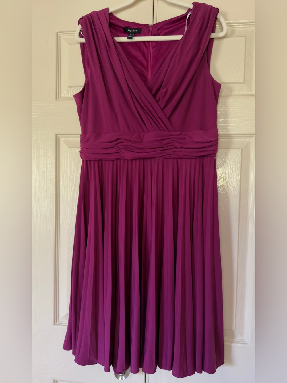 Ivy + Blu Berry Sleeveless Faux Wrap Pleated Midi Dress, Size 16
